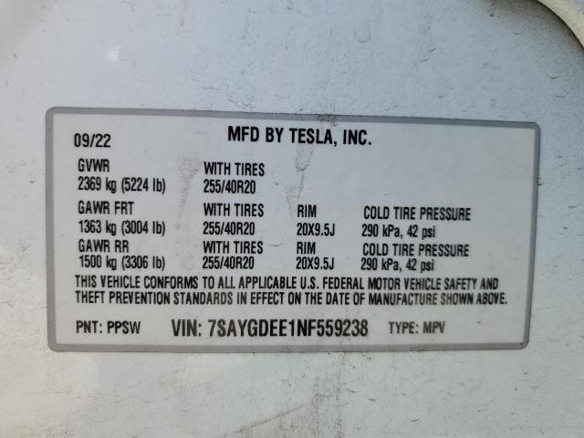 2022 TESLA MODEL Y - 7SAYGDEE1NF559238