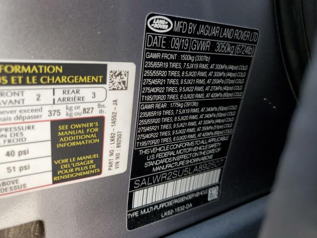 2020 LAND ROVER RANGE ROVE - SALWR2SU5LA892507