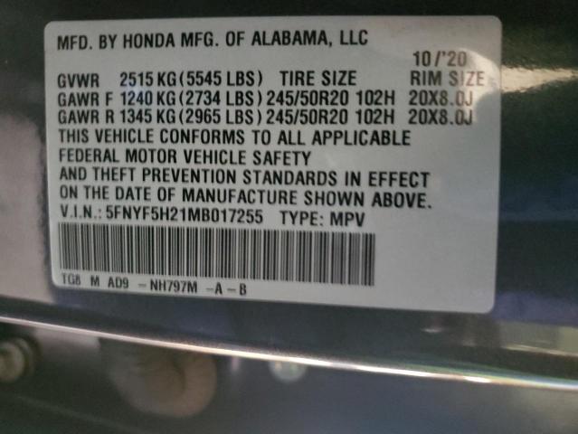 2021 HONDA PILOT SE 5FNYF5H21MB017255