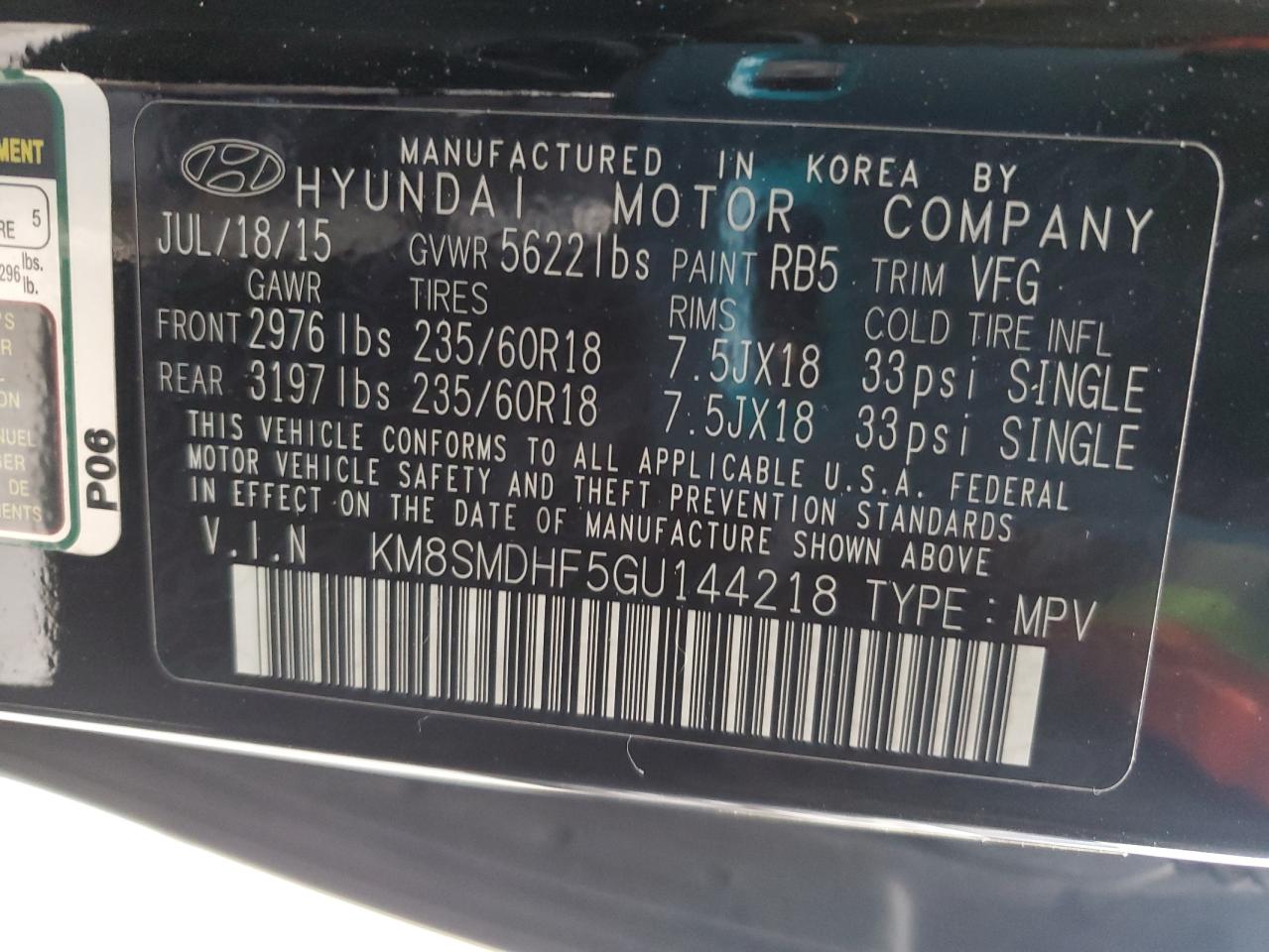 Lot #3034375124 2016 HYUNDAI SANTA FE S