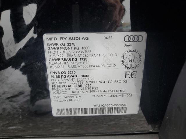 2022 AUDI E-TRON S S WA11CAGE0NB035548