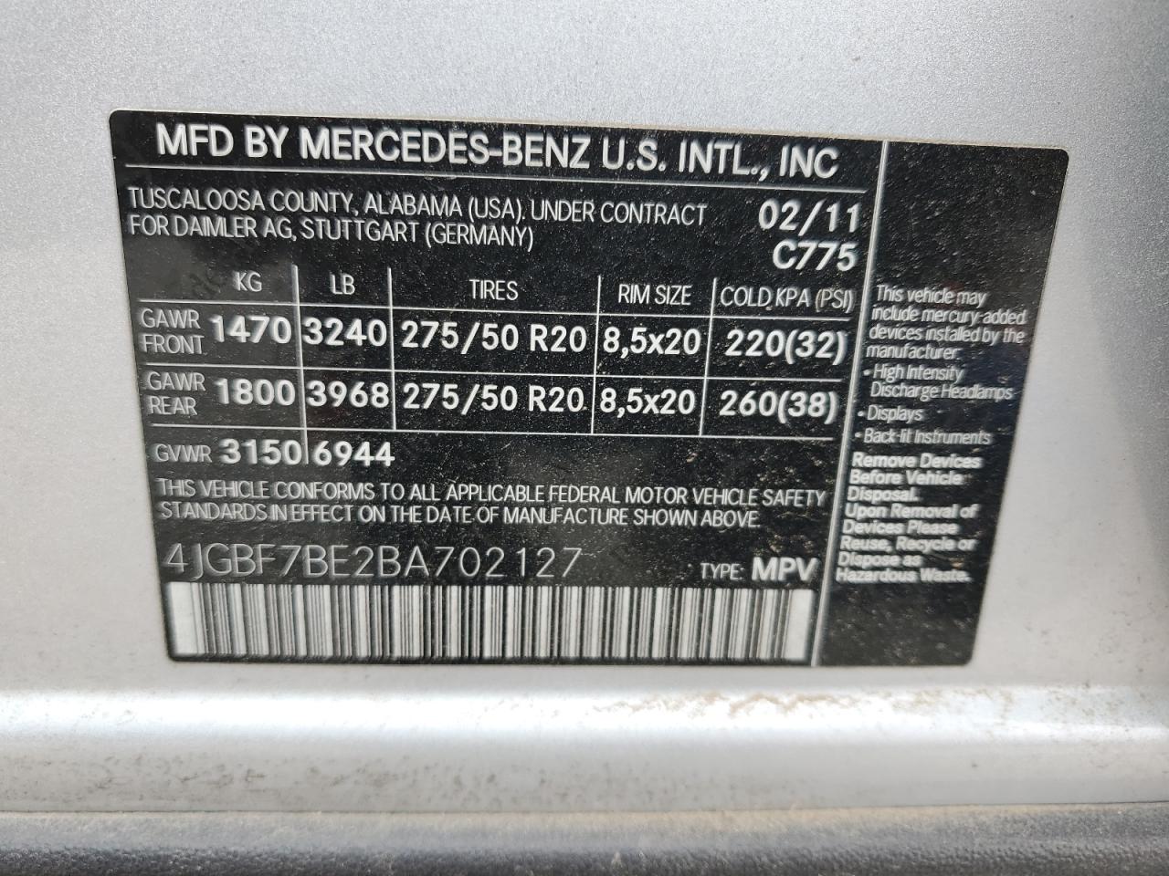 Lot #3033053019 2011 MERCEDES-BENZ GL 450 4MA