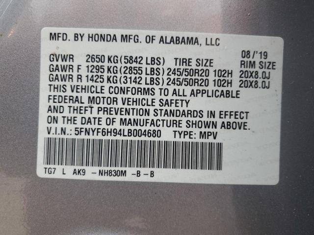 VIN 5FNYF6H94LB004680 2020 HONDA PILOT no.14