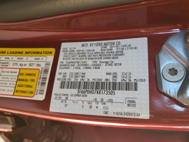 2019 FORD FUSION ENE 3FA6P0HD7KR173505