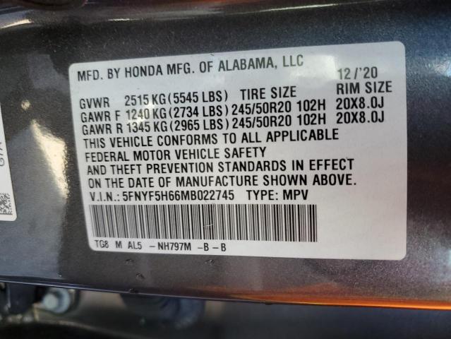 5FNYF5H66MB022745 2021 HONDA PILOT