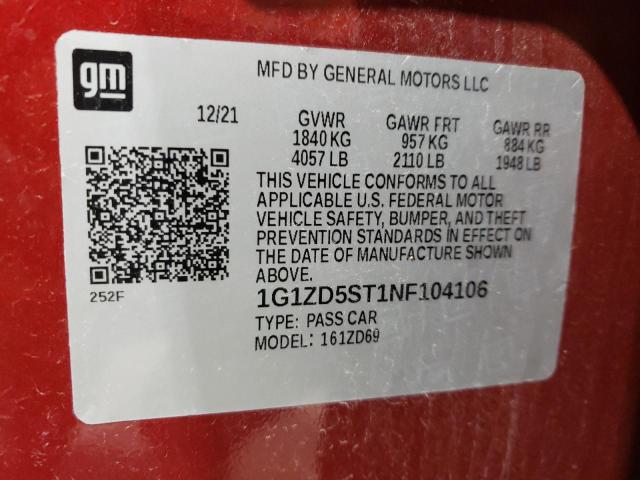 2022 CHEVROLET MALIBU LT - 1G1ZD5ST1NF104106