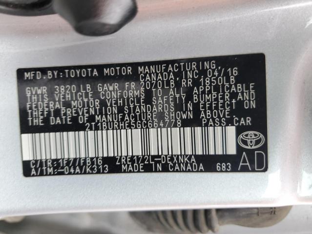 2016 TOYOTA COROLLA L - 2T1BURHE5GC664778