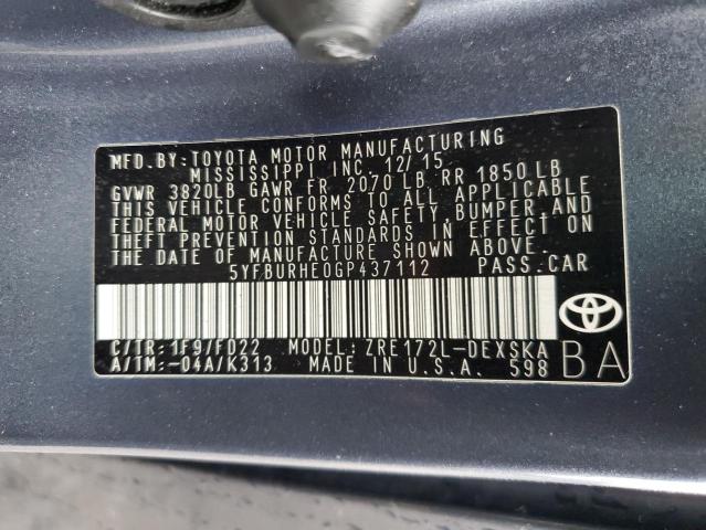 2016 TOYOTA COROLLA L - 5YFBURHE0GP437112