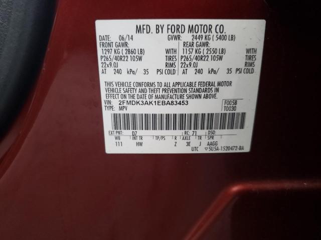 VIN 2FMDK3AK1EBA83453 2014 FORD EDGE no.12