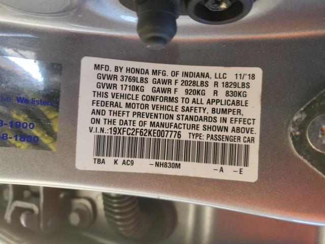 2019 HONDA CIVIC LX - 19XFC2F62KE007776
