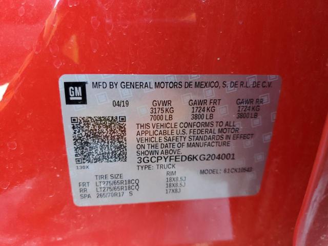2019 CHEVROLET SILVERADO - 3GCPYFED6KG204001