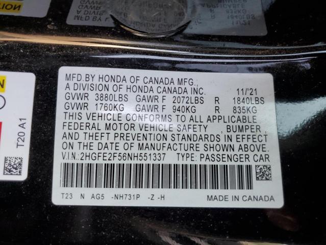 2022 HONDA CIVIC SPOR - 2HGFE2F56NH551337