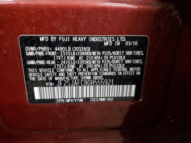 2016 SUBARU FORESTER 2 - JF2SJAFC8GH555921