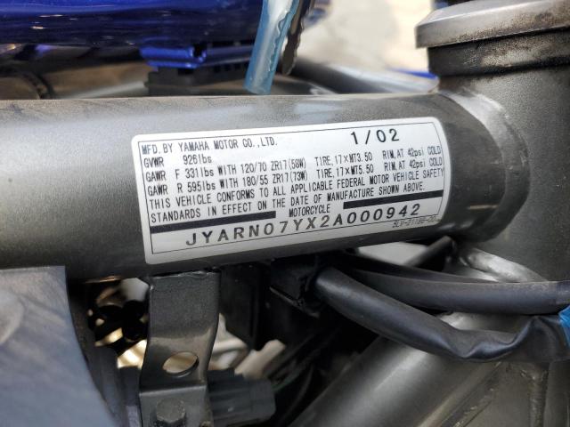 2002 YAMAHA FZS10 JYARN07YX2A000942