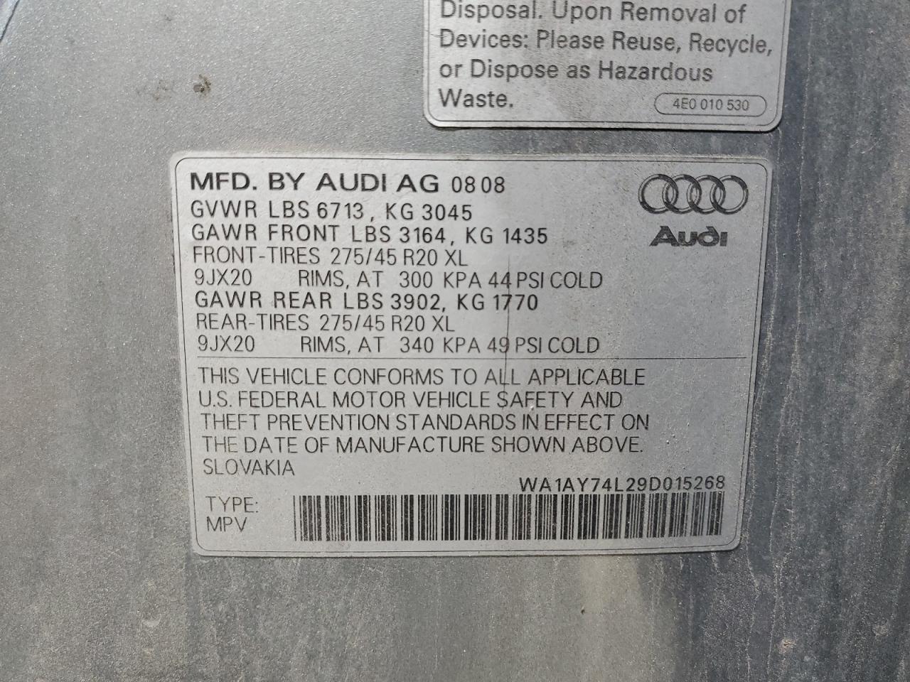 Lot #3030497493 2009 AUDI Q7 3.6 QUA