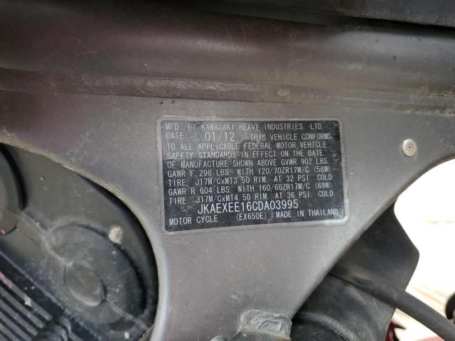 2012 KAWASAKI EX650 EC - JKAEXEE16CDA03995