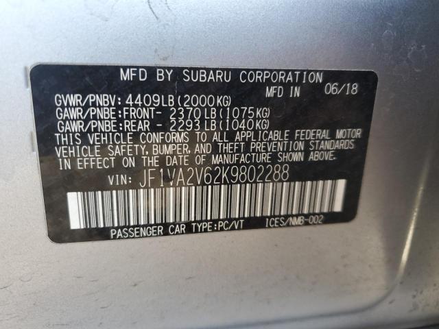 2019 SUBARU WRX STI LI JF1VA2V62K9802288