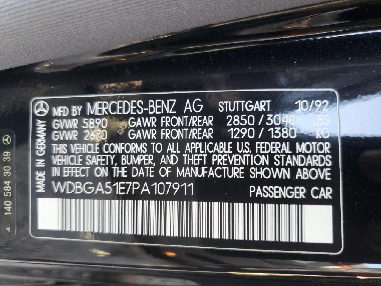 Lot #3048838002 1993 MERCEDES-BENZ 500 SEL