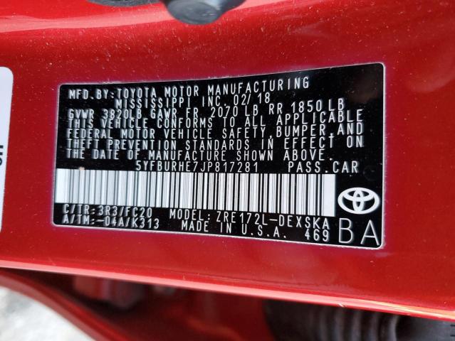 2018 TOYOTA COROLLA L - 5YFBURHE7JP817281