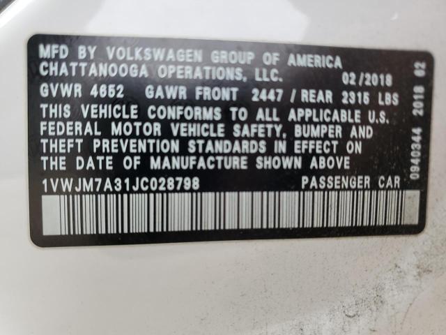 2018 VOLKSWAGEN PASSAT GT 1VWJM7A31JC028798