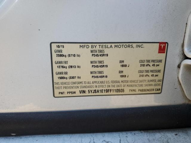 VIN 5YJSA1E19FF110505 2015 TESLA MODEL S no.12