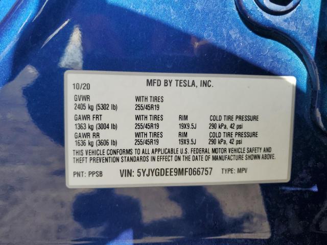 VIN 5YJYGDEE9MF066757 2021 TESLA MODEL Y no.13