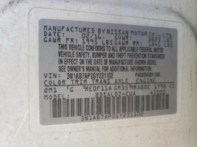 2016 NISSAN SENTRA S - 3N1AB7AP2GY231102