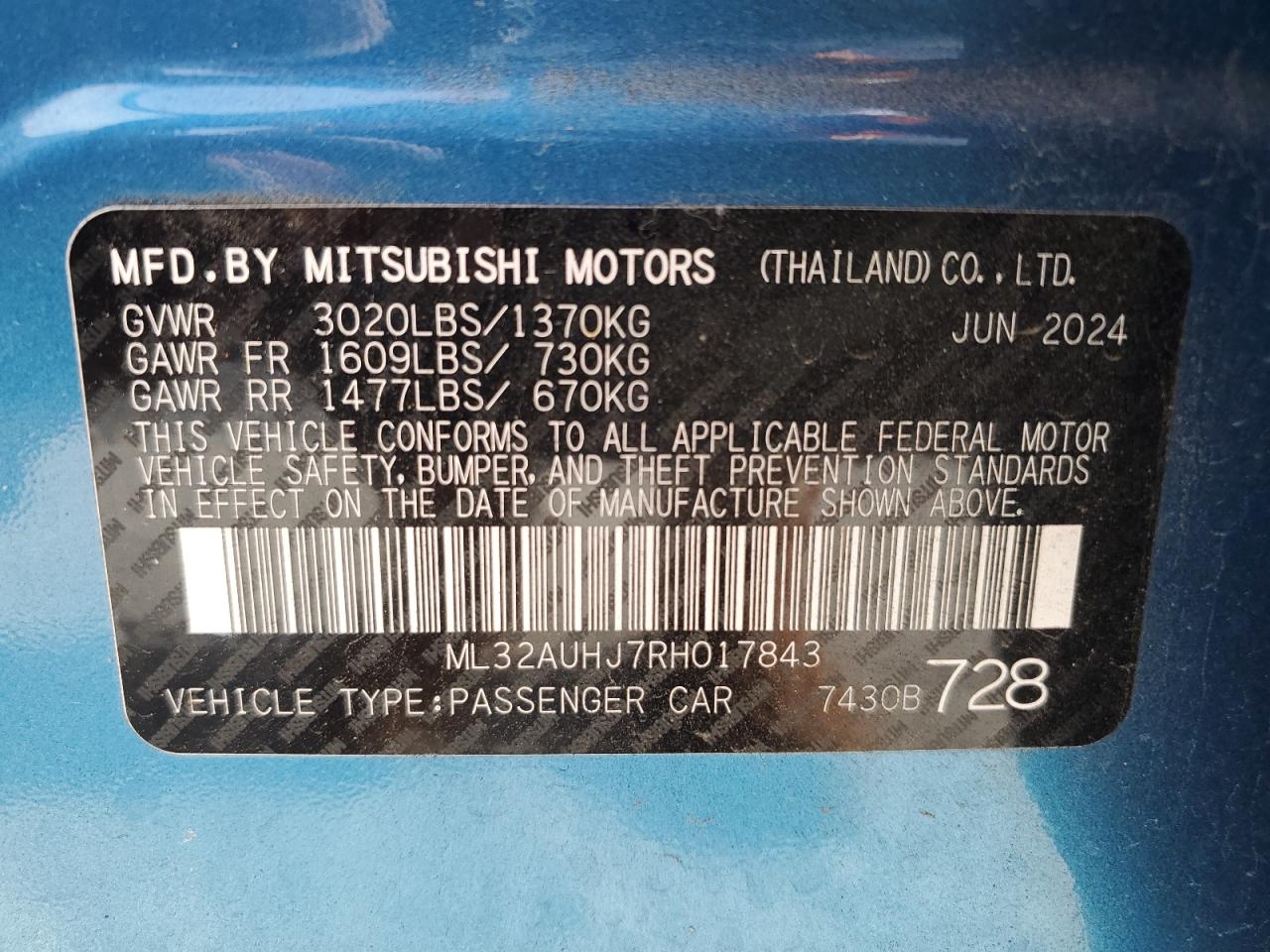 Lot #3034385155 2024 MITSUBISHI MIRAGE ES