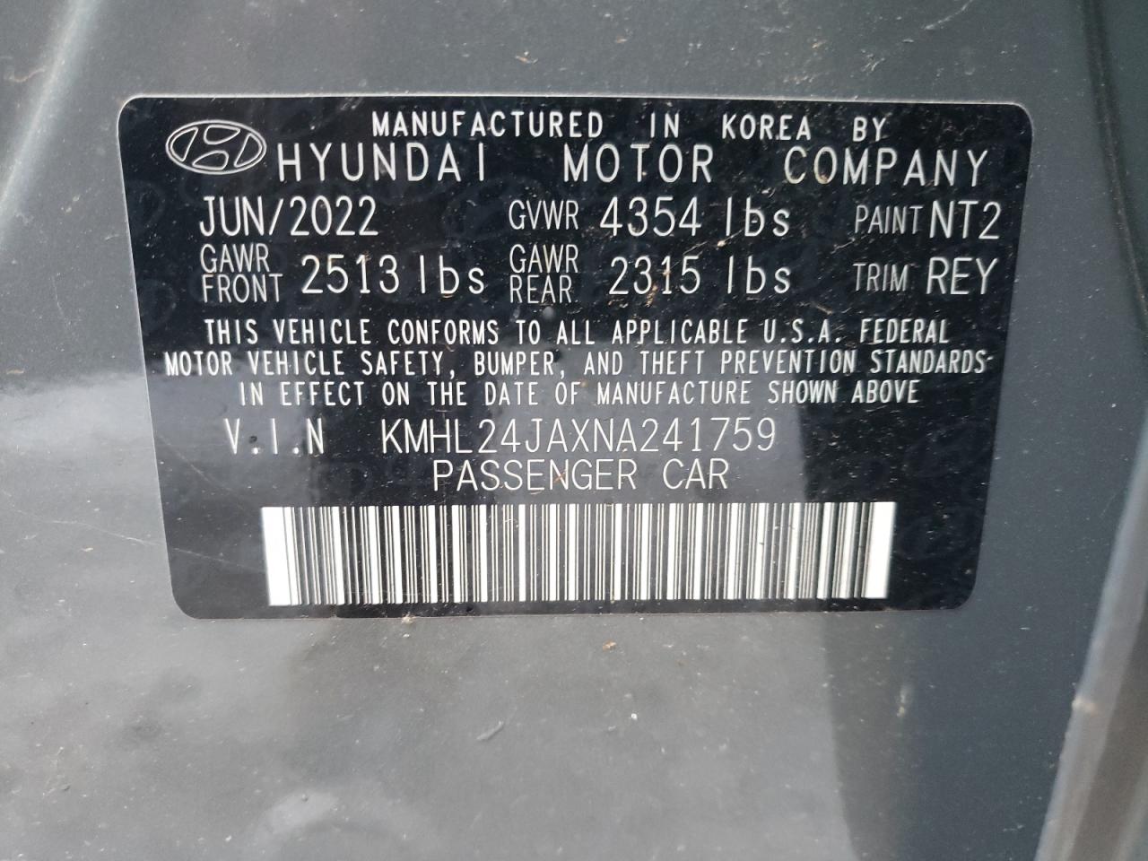 Lot #3020714025 2022 HYUNDAI SONATA SE