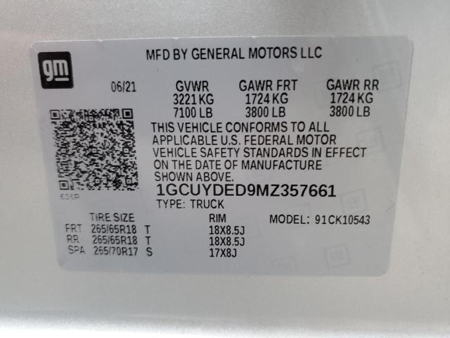 2021 CHEVROLET SILVERADO - 1GCUYDED9MZ357661