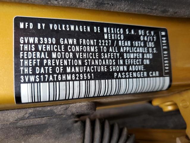 2017 VOLKSWAGEN BEETLE DUN 3VWS17AT6HM629551