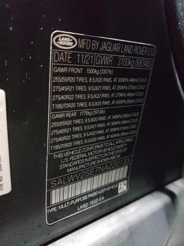2022 LAND ROVER RANGE ROVE - SALWV2SE7NA220133