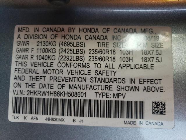 2019 HONDA CR-V EXL - 2HKRW1H86KH508601