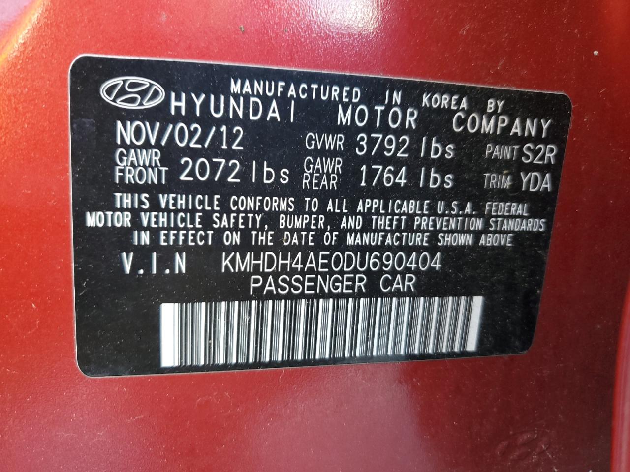 Lot #3034538758 2013 HYUNDAI ELANTRA GL