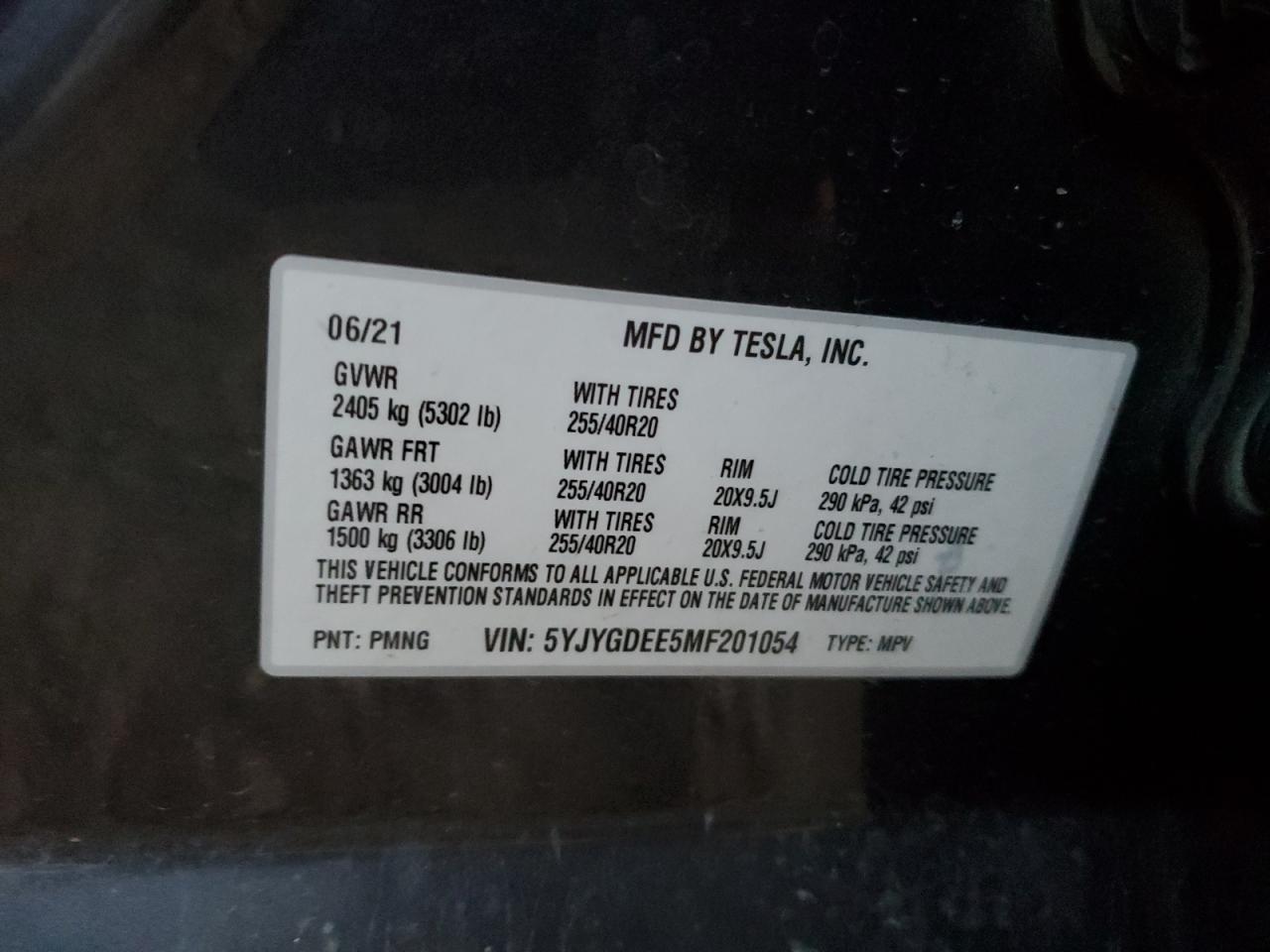 Lot #3024344565 2021 TESLA MODEL Y