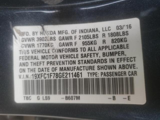 2016 HONDA CIVIC EXL - 19XFC1F78GE211461