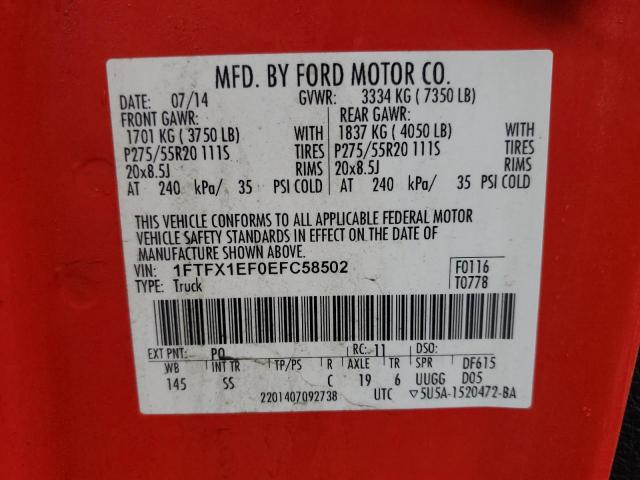 VIN 1FTFX1EF0EFC58502 2014 FORD F-150 no.13