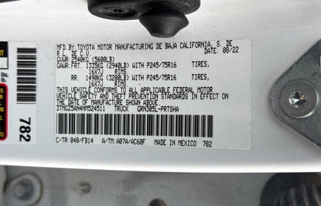 VIN 3TMCZ5AN4NM524511 2022 TOYOTA TACOMA no.10