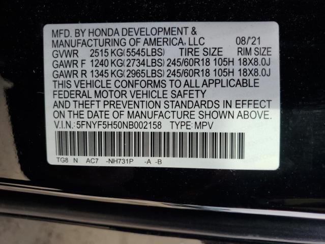 2022 HONDA PILOT EXL - 5FNYF5H50NB002158