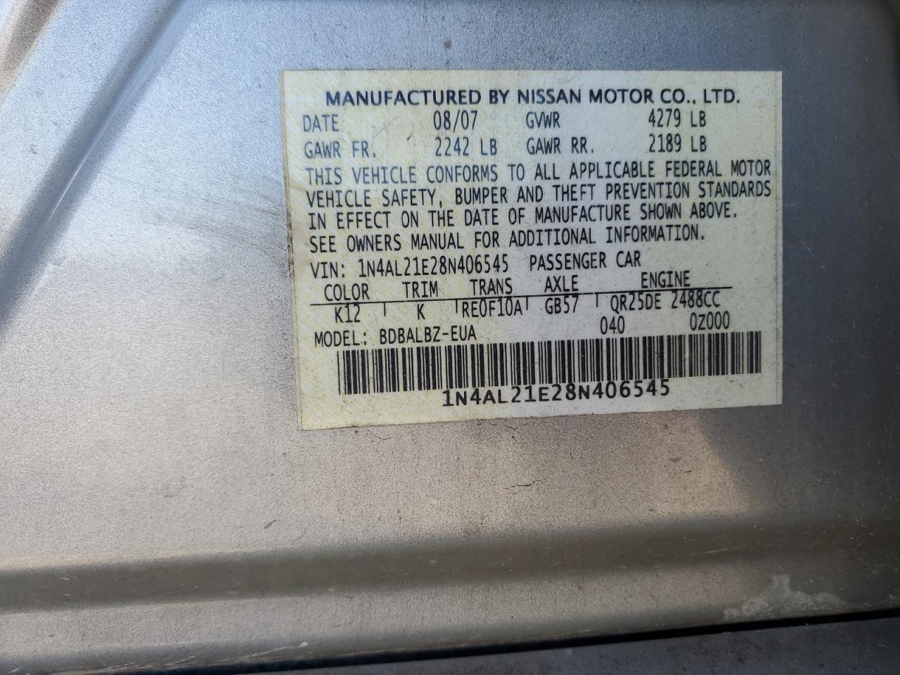 Lot #3044508766 2008 NISSAN ALTIMA 2.5