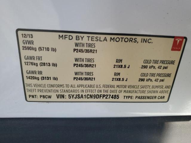 VIN 5YJSA1CN9DFP27485 2013 TESLA MODEL S no.12