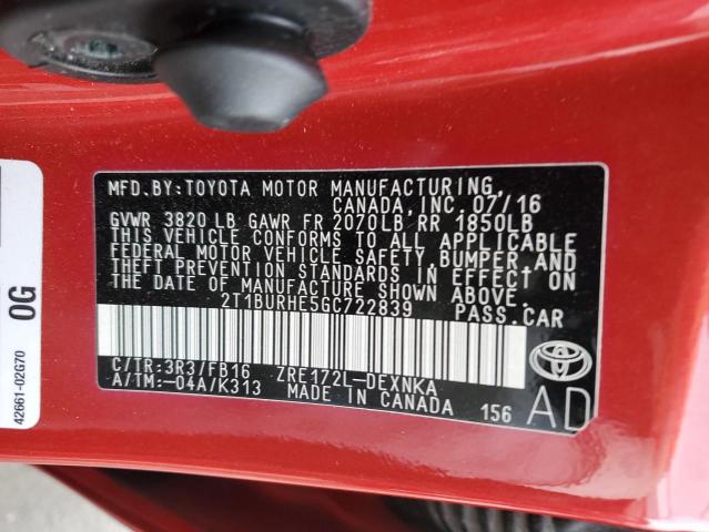 2016 TOYOTA COROLLA L - 2T1BURHE5GC722839