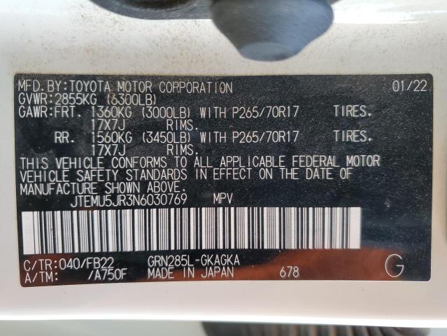 2022 TOYOTA 4RUNNER SR - JTEMU5JR3N6030769