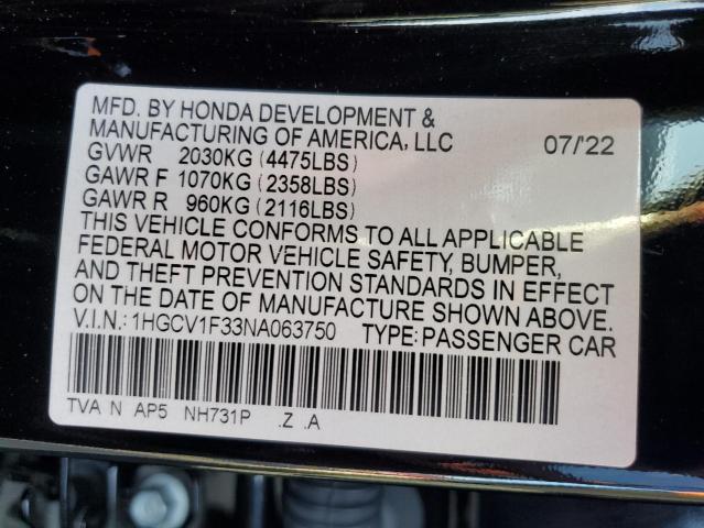 VIN 1HGCV1F33NA063750 2022 HONDA ACCORD no.12