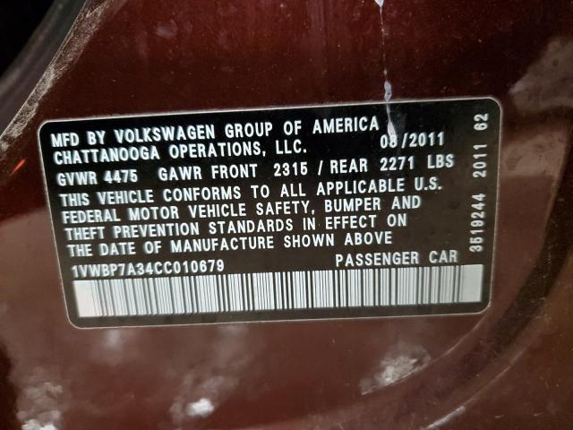 2012 VOLKSWAGEN PASSAT SE - 1VWBP7A34CC010679