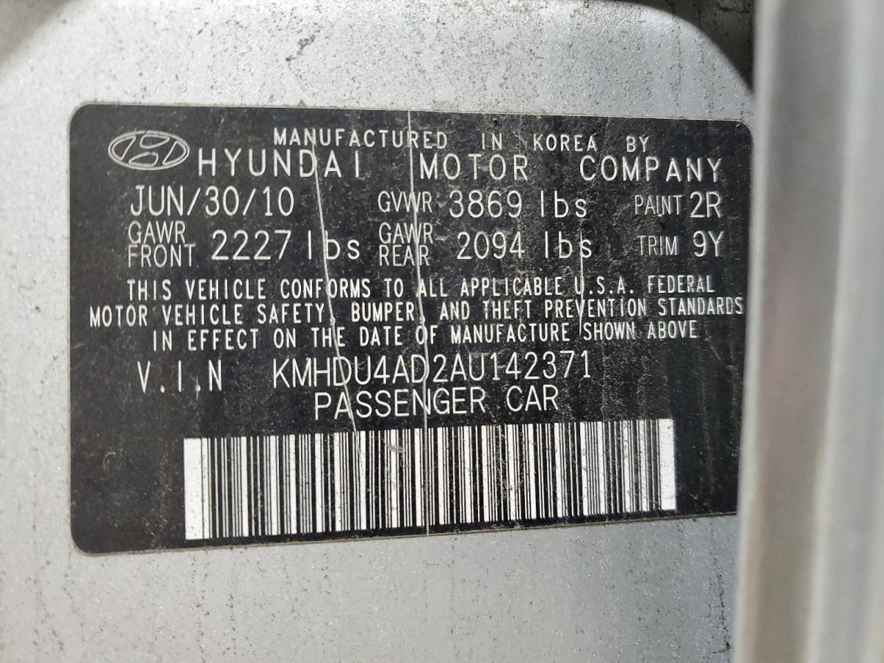 Lot #3030725146 2010 HYUNDAI ELANTRA BL