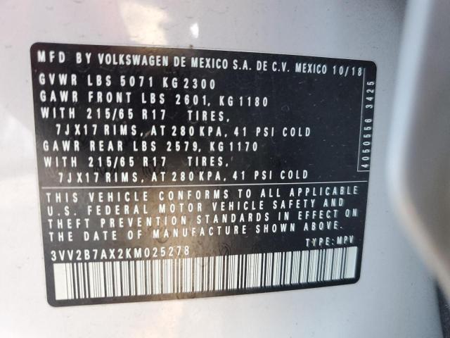 2019 VOLKSWAGEN TIGUAN SE - 3VV2B7AX2KM025278