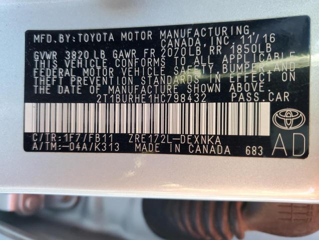 2017 TOYOTA COROLLA L 2T1BURHE1HC798432