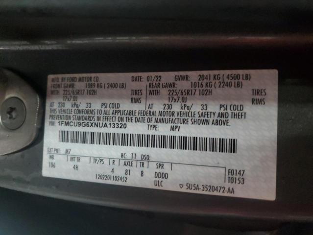 VIN 1FMCU9G6XNUA13320 2022 FORD ESCAPE no.13