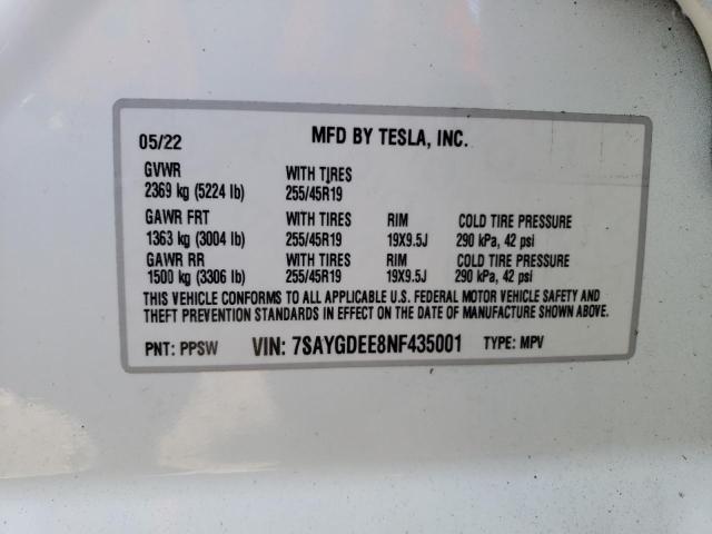 2022 TESLA MODEL Y - 7SAYGDEE8NF435001